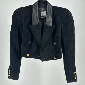 Vintage Michael Hoban North Beach Leather Suede Pinstriped Cropped Blazer